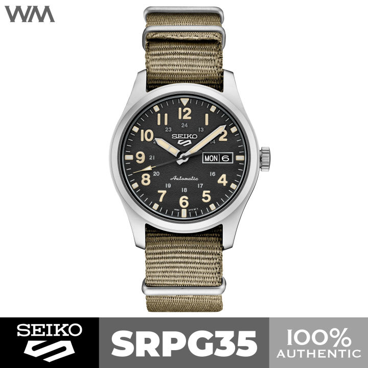 Seiko Sports Grey Dial Field Automatic Watch with Beige Nylon