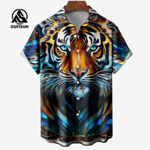 Vintage Shirts Mens Oversized Shirts Hawaiian Mens Shirts Loose Short Sleeve Tops