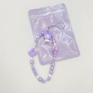 Sanrio Hello Kitty Cute Phone Lanyard Cartoon Kuromi My Melody Pochacco Beaded Phone Chain Creative Cute Handstring Phone Case Accessories