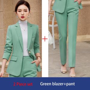 Ready Stock!!!Black Apricot Khaki Green Women Blazer and Pant Suit Office Ladies Business Work Wear 2 Piece Set Female Long Sleeve Jacket And Trouser㏇X0412