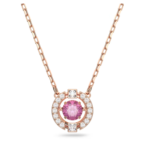 💖Swarovski💖 Sparkling round pink gemstone pendant necklace S925 sterling silver womens fashion necklace hypoallergenic non-allergenic Valentines Day gift birthday gift for girlfriend bestie