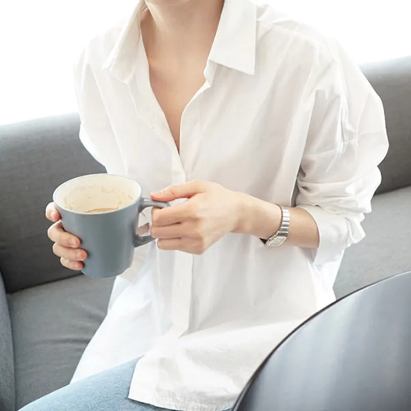 Korean Style loose Cotton White Shirt for Women button down Casual
