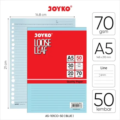 NA Joyko Loose Leaf Color A5 B5 / Refill Kertas Binder 50 Lembar / Isi Kertas File Binder Warna