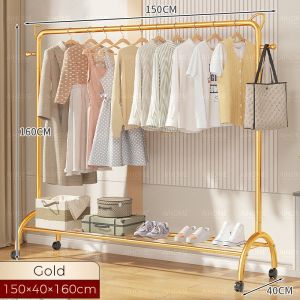 Strong Steel Clothes Rack/Floor Standing Indoor Home Clothes Drying/Balcony Storage Rack With Wheel