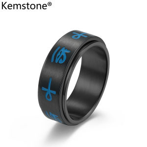 Kemstone Rotatable Stainless Steel Relieve Anxiety Eye of Horus Cross Male Spinner Ring Jewelry Gift for Men