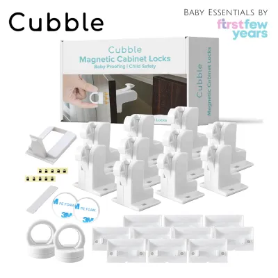 Cubble Magnetic Cabinet Locks (10 Locks + 2 Keys) Baby Proofing Child Safety Magnetic Drawers Locks for Kitchen with Adhesive No Drilling
