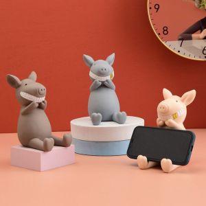 DBP1099 Anti-slip Cartoon Phone Holder Resin Figure Toys Cell Phone Bracket Smartphone Holder Multi-functional Pig Mobile Phone Stand Phone Accessories