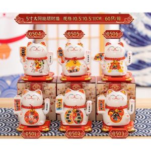 (Cỡ vừa) Mèo thần tài vẫy tay gốm sứ cao cấp kèm dây đệm đỏ - Đồ thờ Bình An - Decor Phong thủy