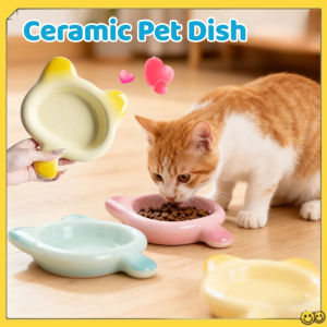 Ceramic Pet Dish with Handle Cat Shaped Ceramic Bowl Cute Cat Food Dish Pet Food Tray
