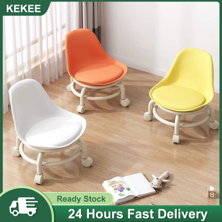 KEKEE With Wheels Small Stools Pulley Swivel Low Stool Small Round