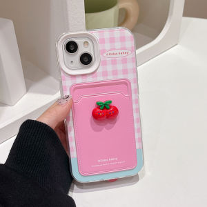 CrashStar 2 In 1 Cute Cherry Colorful Polka Dot Phone Case With Card Slot Card Holder For iPhone 15 14 Pro Max Plus 13 12 11 Pro Max XR X XS Max 8 + 7 Plus Fashion TPU Soft Shockproof Phone Casing Cover Shell Hot Sale