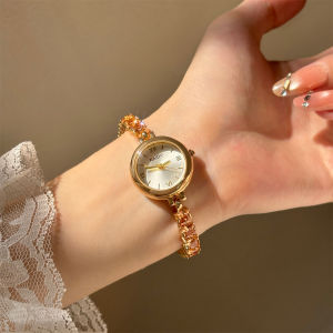 นาฬิกาฝังเพชรสไตล์ฝรั่งเศสสำหรับผู้หญิงหน้าปัดกลมนาฬิกาผู้หญิงหรูหราสง่างามเหมาะสำหรับสวมใส่ทุกวัน