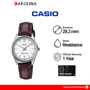 Jam Tangan Wanita Casio General LTP-V005L-7B3 Analog Quartz Watch White Dial Brown Leather Strap
