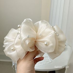 Korean Bubble Pearl Hairin Multi Layer Bow Large Shark Hair Clip Ponytail Holder Woman Hair Accessories