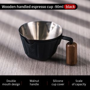 Bincoo cốc Espresso cán bằng gỗ cốc chiết xuất cà phê 304 cốc đo thép không gỉ 90ml