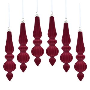 AISHA 6pcs Flocked Velvet Christmas Gourd Pendant Plastic Reusable Xmas Tree Hanging Ornaments Christmas Gift Balls Shatterproof Christmas Cone Ball Set Home New Year Decorations