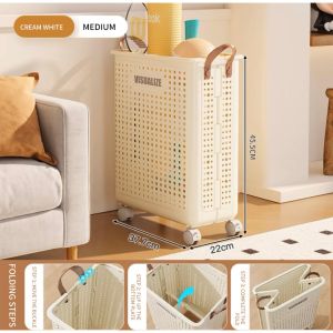 SG StockFoldable Portable Laundry Basket Clothes Storage Basket with Wheels Storage Rack