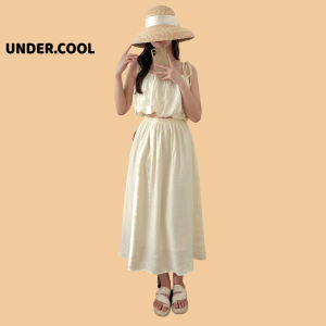 Sét Váy Đũi Đi Biển 2 chi tiết UNDERCOOL  áo 2 dây bo chun kèm chân váy dáng dài trơn xám be hồng