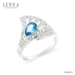 LENYA แหวนพลอยบลูโทแพซ เสริมความมั่นใจ ชัดเจน ปัญญา ขนาด 7x5 มิล ตัวเรือนเงินแท้925 ชุบทองคำขาว