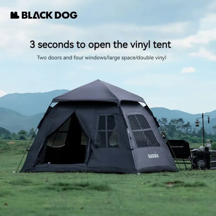 BLACKDOG%20Black%20Vinyl%20Automatic%20Tent%20Portable%20Folding%202%20Doors%204%20Windows%204%20Person%20Camping%20Tent%20Auto%20Pop%20Up%20Fast%20Setup%20Poles%20Waterproof%20Windproof%20Outdoor%20Tent%20PU%20Or%20Vinyl%20Coated%20Beige%20Black%20Dog%20-%20Image%202