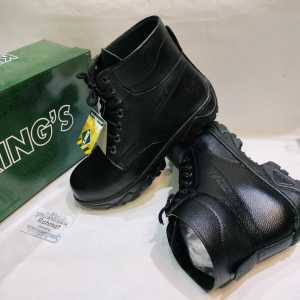 Sepatu Safety Boots Kulit Sintetis KINGS Hitam Tali Polos Gaya Bisnis untuk Pria 39-43