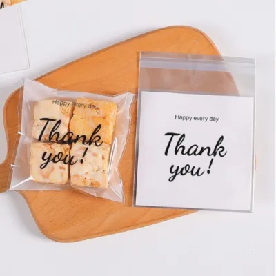 100pcs Thank You Food Packaging Cookie Bread Bag Resealable Dessert Plastic Self-Adhesive Bag Baking