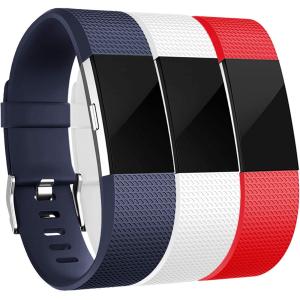 3 Pack Replacement Bands Compatible for Fitbit Charge 2 Classic & Special Edition Adjustable Sport Silicone Wristbands
