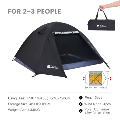 MOBI GARDEN Camping Backpacking Tent Waterproof Rainproof Hiking Silver Coated Sun Protection Easy Set Up