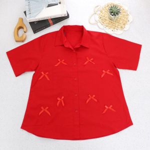 NANDO ATASAN KEMEJA WANITA KOREA STYLE TERBARU VIRAL KEKINIAN PITA LENGAN PENDEK