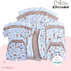 Baju Bayi Newborn Baru Lahir Untuk Usia 0-3 Bulan 18 PCS Paket Baju & Celana Bayi Coksu Series Warna Coklat Susu
