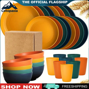 Durable Wheat Straw Cutlery Set 16 Pieces Eco-Friendly Unbreakable Dinnerware for Family Dining and Outdoor Events