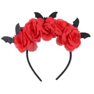 Cổ Tích Quỷ headband cho trẻ em Halloween Hoa Chủ đề bên Dark long lanh dơi Headband với hoa hồng sặc sỡ Vòng Hoa