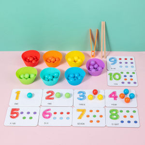 Wooden Montessori Math Toy Clip Beads Toy Rainbow Color Sorting Matching Early Learning Educational Toys for Kids Gift