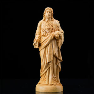 Sacred Jesus Sculpture with Cross Handcrafted Wooden Statue Ideal for Church Decor and Religious Spaces Beautifully Detailed Christian Art Piece for Spiritual Inspiration