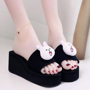 MANXIXI Thương Hiệu Phẳng Đẹp Dép 2.36 Inch Nêm Dép Gà Con Thỏ Gấu Ốp Hoa Đế Cao Su Chắc Chắn Đen Cho Nữ (35-40 Kích Thước)