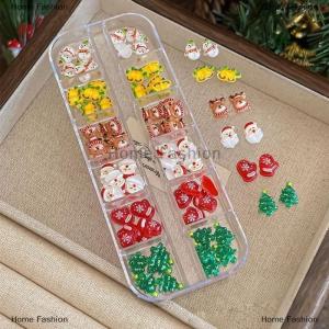 [COD] Home Fashion 12 Grid Christmas Series Nail Art Jewelry Cartoon Santa Claus Elk Snowman Nail Charms Resin Nail Art Decoration DIY Nails Designs