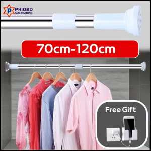 Stainless Steel Curtain Rod Set Tension Adjustable Shower Bathroom Pole