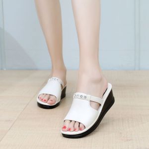 [Free Shipping] WomenS High-Heeled Slippers Summer Outdoor Wear Thick-Soled Fashionable Non-Slip Comfortable For Home Use Soft-Soled With A Slight Wedge Heel