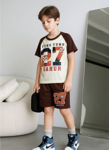 Setelan Baju Harian Anak Motif Angka Tung Tung Sahur and Manusia Karet Bahan Katun Adem Ready Usia Anak 1-10 Tahun