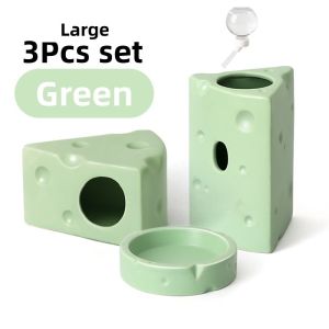 Hamster Ceramic House Cheese Shape Hideout Feeder Drinker Cooling Durable Easy Clean Pet Nest