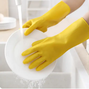 【SG STOCK】Natural Yellow Rubber Household Gloves Waterproof Cleaning Dish Washing Kitchen Latex Gloves