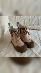 Anti-Slip Kids Rain Boot Soft Rubber Child Rain Shoes Lace up Boys Girls Rainboots Waterproof Mid-Calf Water Shoes