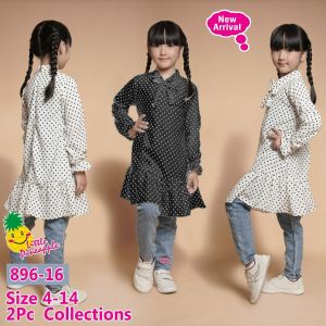 Little pineapple setelan tunik polka dotty jeans anak adek kakak 4-14Y