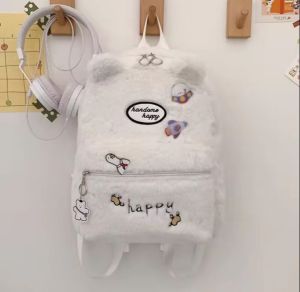 Tas Ransel Wanita Bahan Bulu Halus Import HAPPY FUN Tas Perempuan Korean Lucu BISA COD