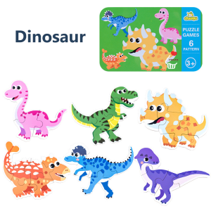 Duoqu Puzzle Games 6 Pattern | 6in1 Wooden Jigsaw Puzzle in a Tin Box | Puzzel Kayu Kotak Kaleng Tinbox 6 in 1 | Hewan Binatang Dinosaurus Transportasi Kendaraan Lucu | Mainan Edukatif Edukasi Anak Balita Bayi My First Step