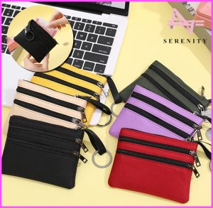 SERENITY New Solid Color Cloth Wallet For Women Mini Lightweight Multi-Pocket Zipper Coin Purse And Keychain Wallet Wallet Keychain