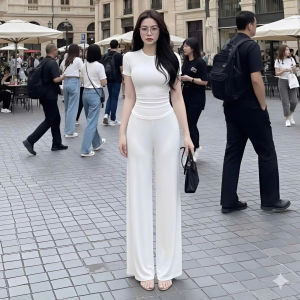 [VẢI XỊN] Set áo cổ tròn tay ngắn kèm quần dài ống rộng KVY S25 chất thun cotton borip lụa dày mịn co giãn nhiều