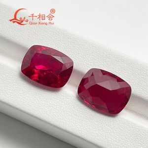 Đá quý ruby đỏ tự nhiên hình đệm được nuôi cấy trong phòng thí nghiệm có tạp chất nhìn thấy được phụ kiện DIY.