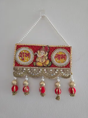 Ganesh Shubh Labh Hanging – Festive Wall Décor with Gotta Balls for Diwali Decoration Ganesh Chaturthi Decoration Pongal Decoration