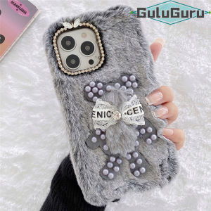 for iPhone 15 14 13 12 11 Pro Max mini XR X XS Max 8 7 6 Plus Furry Bear Case Soft Cute Bear Toy + Luxury Pearl Girly Back Case Fashion Warm Faux Fur Plush Fluffy Protective Flexible Cover Shell Cartoon Doll